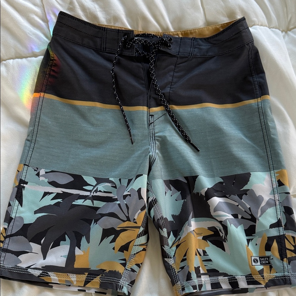 Salty crew  Black and Teal Tropical Board Shorts